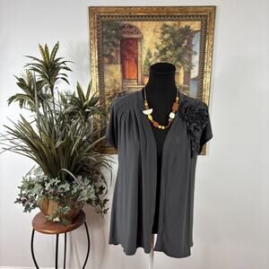 Kupcake Women’s Gray Open Front Blouse Small Floral Applique Drape Cardigan